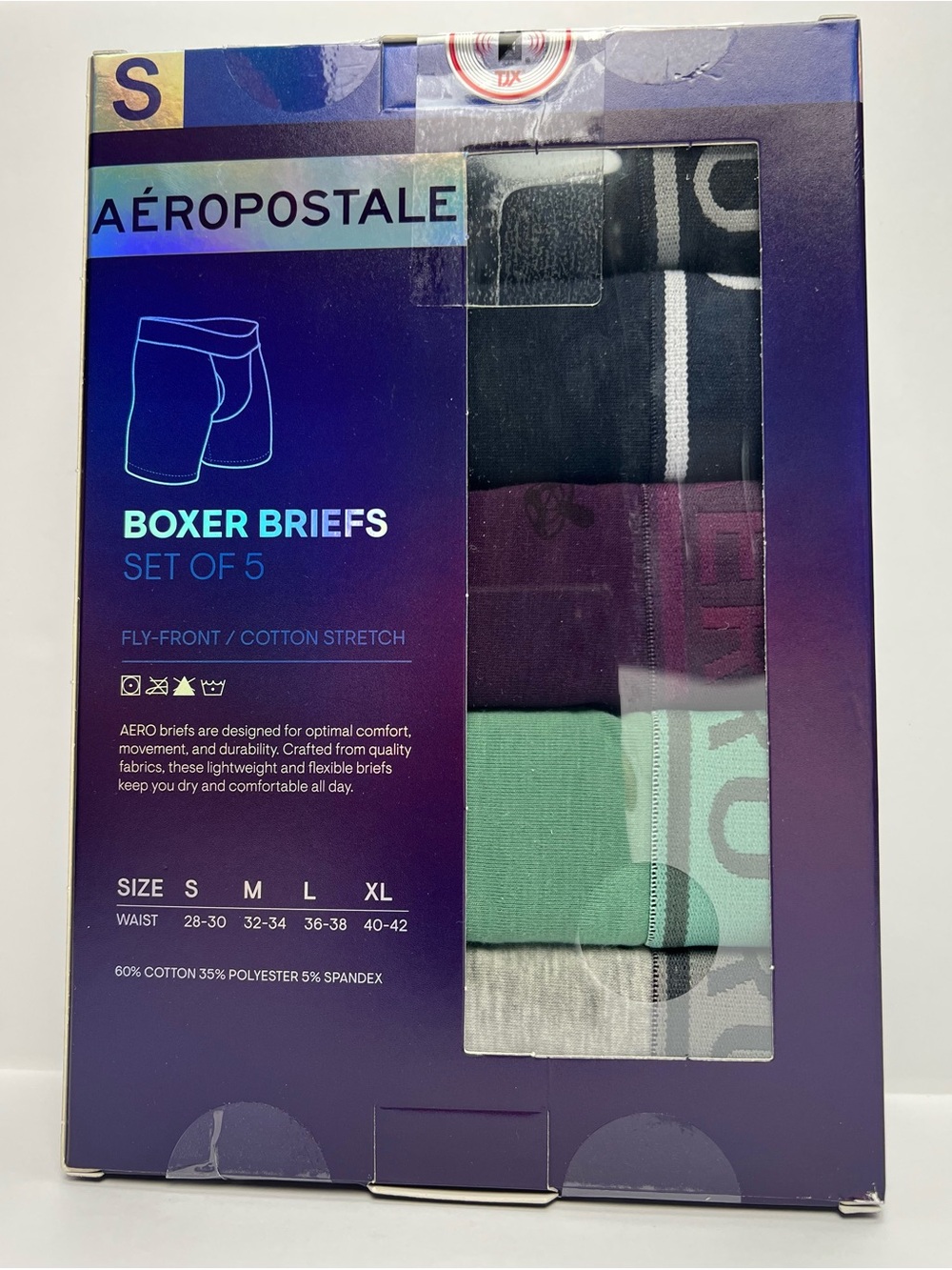 Aeropostale 5 Pair Cotton Blend Stretch Boxer Briefs Men’s Sz S Waist 28-30